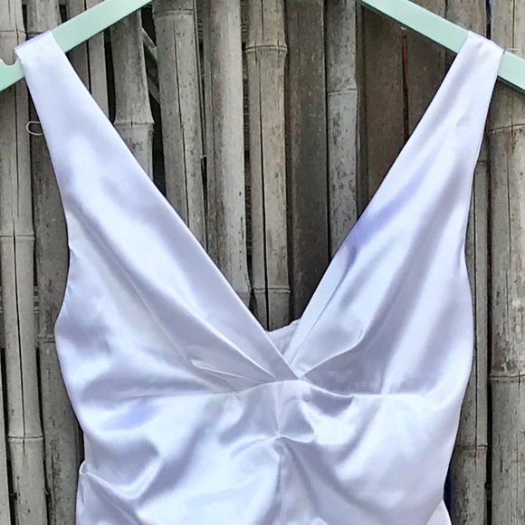 White Bodycon Ruched Front Satin Mini Dress - Picture 3 of 5